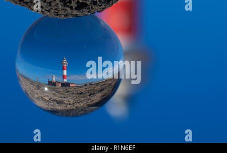 Crystal Ball Fotografie - Fuerteventura, Kanarische Inseln, Leuchtturm Faro de Toston in der Nähe von El Cotillo Dorf Stockfoto