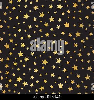 Handdrawn Sterne gold Folie vector Hintergrund. Nahtlose Muster für Weihnachten und Feiern. Hand mit goldenen Sternen schwarz gezeichnet. Für Geschenkpapier, Grußkarten, Tapeten, Plakate, Web Banner Stock Vektor