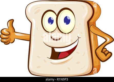Scheibe brot Maskottchen Karikatur auf weißem Hintergrund Stock Vektor