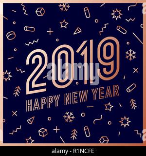 2019, Happy New Year. Grußkarte Happy New Year 2019 = Stock Vektor