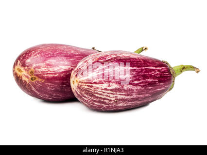 Zwei frische violett Aubergine graffiti auf weißem Hintergrund Stockfoto