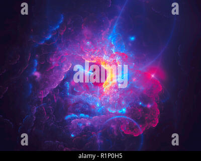 Abstrakt nebula-futuristischen fractal Kulisse. Digitale Kunst: ungewöhnliche Himmel mit Licht und Wolken. Sci-fi, Cosmos oder esoterischen Hintergrund. Stockfoto