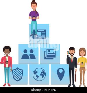 Junge Menschen mit Smartphones für soziale Netzwerke Vector Illustration graphic design Stock Vektor