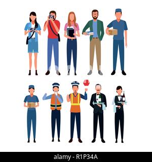 Set of jobs and occupations workers avatar vector illustration graphic design Stock Vektor