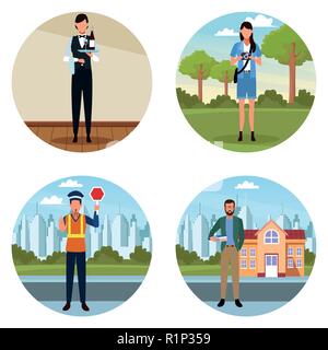 Set of jobs and occupations workers avatar vector illustration graphic design Stock Vektor