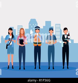 Set of jobs and occupations workers avatar vector illustration graphic design Stock Vektor