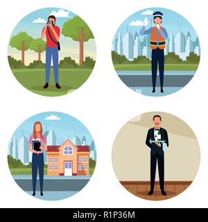 Set of jobs and occupations workers avatar vector illustration graphic design Stock Vektor