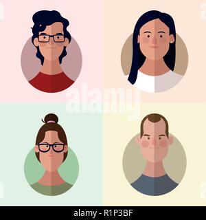 Menschen Gesichter multicolor runden Symbol cartoon Vector Illustration graphic design Stock Vektor