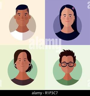 Menschen Gesichter multicolor runden Symbol cartoon Vector Illustration graphic design Stock Vektor