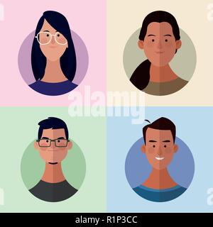 Menschen Gesichter multicolor runden Symbol cartoon Vector Illustration graphic design Stock Vektor