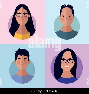 Menschen Gesichter multicolor runden Symbol cartoon Vector Illustration graphic design Stock Vektor