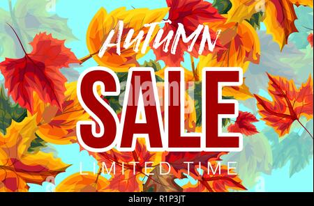 Herbst Sale Banner mit Blättern Stock Vektor