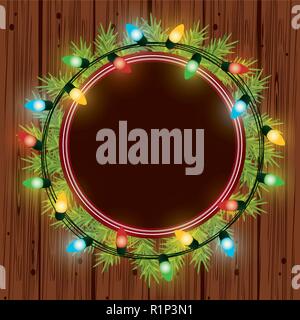 Weihnachten Kranz mit Beleuchtung zur Dekoration Vector Illustration graphic design Stock Vektor
