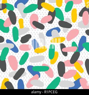 Abstrakte handgezeichnete farbige Tinte bürstenelemente Muster auf Polka Dot Hintergrund. Vector Illustration Stock Vektor