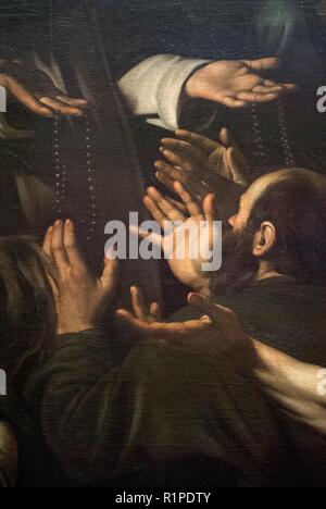 Caravaggio (1571-1610). Italienischer Maler. Madonna vom Rosenkranz, 1607. Detail. Öl auf Leinwand. 364,5 x 249, 5 cm. Barock Stil. Kunsthistorisches Museum, Wien. Österreich. Stockfoto