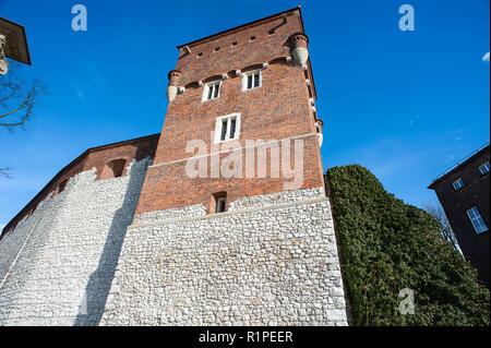 Die Diebe Turm, Schloss Wawel in Krakau gegen Deep Blue Sky. Im 14. Jahrhundert erbaut gemeinen Verbrechern zu halten. Stockfoto