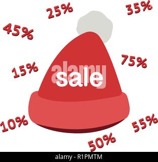 Verkauf 50 Off Red Label Karte. Weihnachtsansprache mit Santa Claus hat Rabatt tags 10,15,25,25,35,45,55,75 Stock Vektor