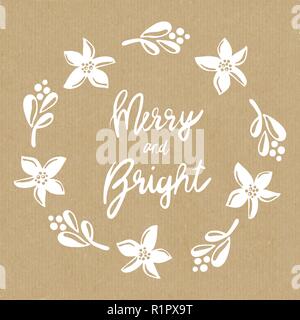 Merry und hellen Mistel Weihnachtsstern Kranz Vector Illustration auf braun Handwerk Papier. Stock Vektor