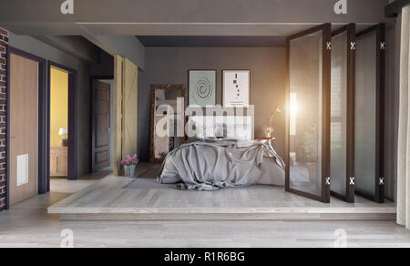 Modernes Schlafzimmer Innenbereich partition Konzept. 3D-Rendering Stockfoto