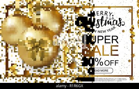 Weihnachten Verkauf horizontale banner Vorlage. Werbeplakat für den Store. Weißes Gold Banner für Webseiten oder Flyer. Realistische Vektor. EPS 10. Stock Vektor