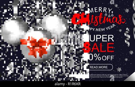 Winter verkauf Banner mit silbernen Kugeln. Ansicht von oben. Vector Illustration. Stock Vektor