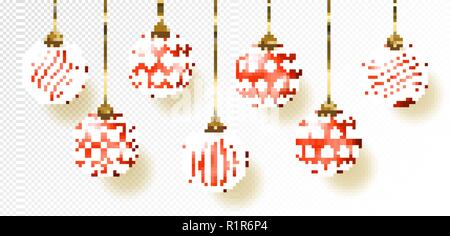 Roten Weihnachtskugeln auf Geschenk Bögen auf transparentem Hintergrund isoliert. Eingestellt. Vector Illustration. Stock Vektor