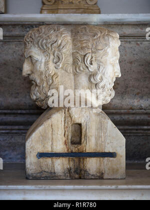 Rom. Italien. Doppel Herm von Epikur (links) und Metrodorus (rechts) in der Halle des Philosophen, die Kapitolinischen Museen. Musei Capitolini. Doppel herm Stockfoto