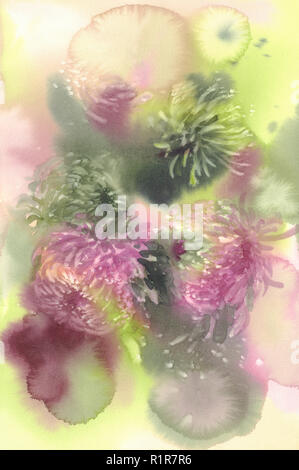 Chrysantheme Blumen Aquarell Hintergrund. Abstrakte Salz Marmor Hintergrund. Stockfoto