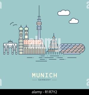 Symbol Leitung stil München Stadtbild und Wahrzeichen flachbild Vector Illustration Stock Vektor