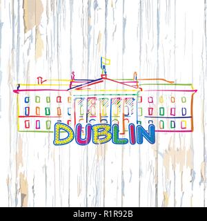 Bunte Dublin Zeichnung auf Holz- Hintergrund. Hand Vector Illustration gezeichnet. Stock Vektor