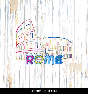 Bunte Rom Zeichnung auf Holz- Hintergrund. Hand Vector Illustration gezeichnet. Stock Vektor