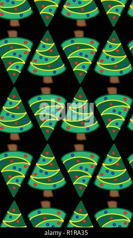 Weihnachtsbäume auf Schwarz nahtlose Vektor Muster Stock Vektor