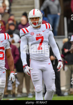 College Station, TX, USA. 10 Nov, 2018. Ole Fräulein tight end, Jason Pellerin (7), während der NCAA Football Spiel zwischen der Texas A&M Aggies und die Ole Miss Rebels, in College Station, TX. (Absolut komplette Fotograf & Company Credit: Joseph Calomeni/MarinMedia.org/Cal Sport Media) Credit: Csm/Alamy leben Nachrichten Stockfoto