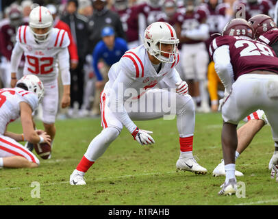 College Station, TX, USA. 10 Nov, 2018. Ole Fräulein tight end, Jason Pellerin (7), während der NCAA Football Spiel zwischen der Texas A&M Aggies und die Ole Miss Rebels, in College Station, TX. (Absolut komplette Fotograf & Company Credit: Joseph Calomeni/MarinMedia.org/Cal Sport Media) Credit: Csm/Alamy leben Nachrichten Stockfoto