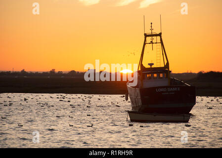 Leigh-on-Sea, Essex, Großbritannien. 14. November 2018. Die Sonnenuntergänge in Leigh-on-Sea Essex nach einem sehr milden Herbst Tag. Die Wettervorhersage ist für Temperaturen über Großbritannien gut über durchschnittlich für Mitte November, wo 17 c in den nächsten Tagen möglich ist, zu erreichen. 14. November 2018 Credit: MARTIN DALTON/Alamy leben Nachrichten Stockfoto