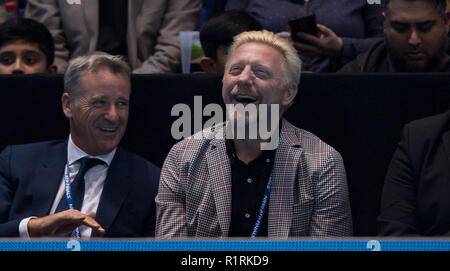 London, Großbritannien. 14. Nov 2018. Ehemalige deutsche Tennisspieler Boris Becker während der Tag vier der zweiten Round robin Gleiches an Nitto ATP-Finale in London in der O2, London, England am 14. November 2018. Foto von Andy Rowland. Credit: Andrew Rowland/Alamy leben Nachrichten Stockfoto