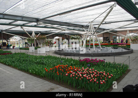 Lisse, Niederlande - 28 März 2017: Keukenhof ist jährlich geöffnet von Mitte März bis Mitte Mai. Besucher können die Pavillons mit Tulpen erkunden. Stockfoto