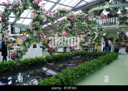 Lisse, Niederlande - 28 März 2017: Keukenhof ist jährlich geöffnet von Mitte März bis Mitte Mai. Besucher können die Pavillons mit Orchideen entdecken. Stockfoto