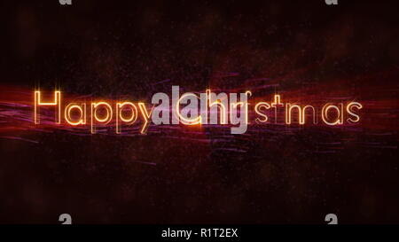 'Happy Christmas' Text loop Animation wirbelnden Staub und fließende Linien animation auf dunklem Hintergrund Stockfoto