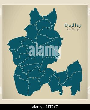 Moderne Stadtplan - Dudley Stadt in England mit Stationen in Großbritannien Stock Vektor