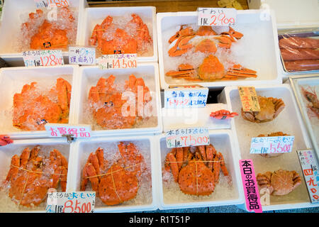 Im Nijo Fischmarkt in Sapporo, Japan. Stockfoto