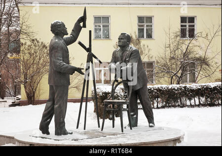 Denkmal für Konstantin Ziolkowski und Sergej Koroljow in Kaluga. Russland Stockfoto