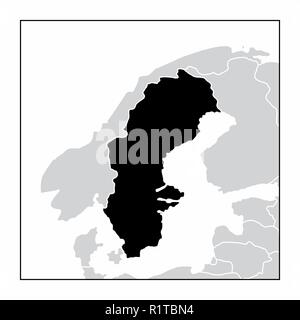 Die dunkle Silhouette der Schweden Karte auf dem europäischen Kontinent Stock Vektor