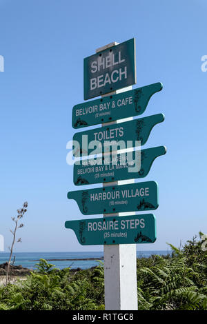 Das Zeichen für Shell Beach, auf der Insel Herm, Channel Islands, Großbritannien Stockfoto