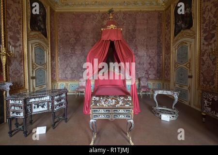 Das Jagdschloss von Stupinigi, King's Apartament, Schlafzimmer Nichelino, Turin, Piemont, Italien Stockfoto