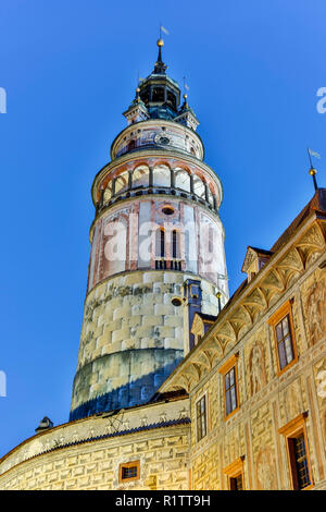 Runder Turm, Schloss Krumau, Cesky Krumlov, Tschechische Republik Stockfoto