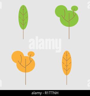 Abstrakte stilisierte Bäume. Primitive Stil. Sommer und Herbst grün und orange Bäume Stock Vektor