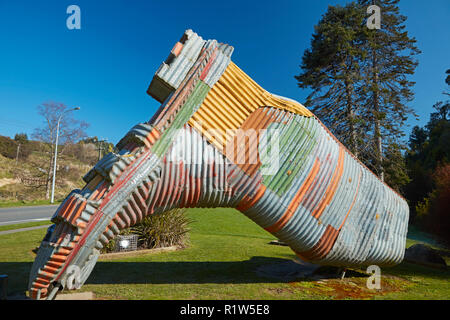 Gumboot Statue (nach Künstler Jeff Thompson), Taihape, Rangitikei, North Island, Neuseeland Stockfoto