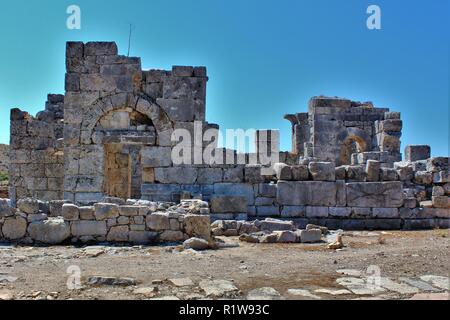 Die Ruinen der antiken Stadt Kaunos, in der Nähe von Dalyan, Türkei. Stockfoto