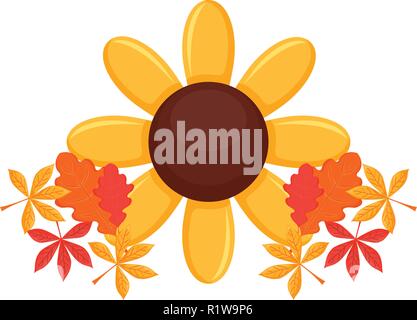 Trockene Blätter und Sonnenblumen Symbol auf weißem Hintergrund, Vector Illustration Stock Vektor